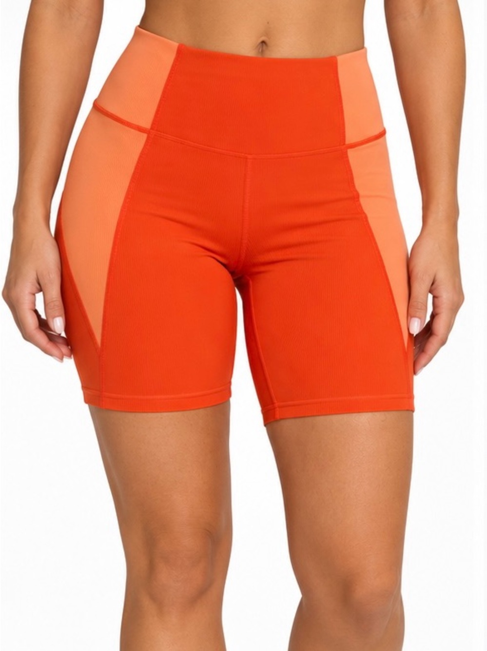 Wilo the Label by Anthropologie 6” Biker Shorts Orange Colorblock Size Small
